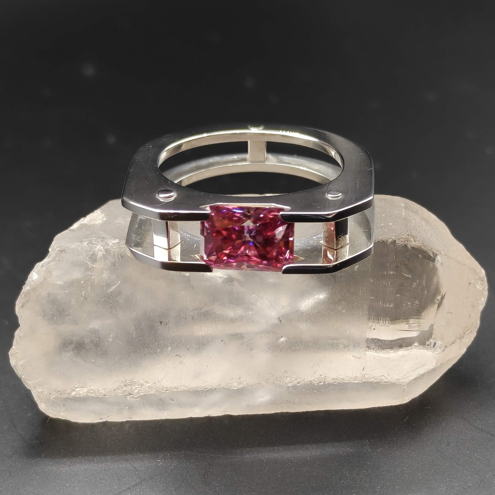 Silver and Moissanite Suspension Ring