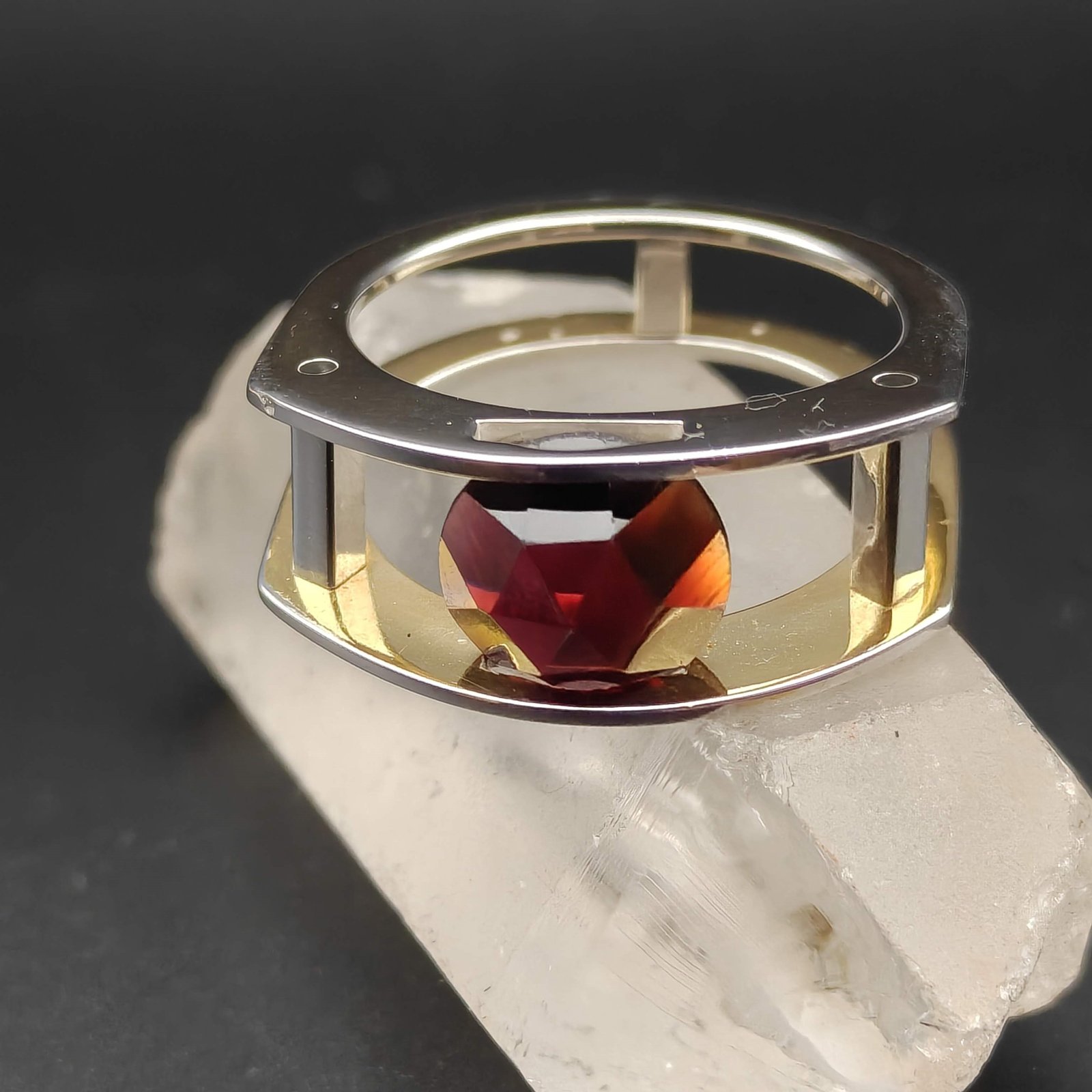 Silver and Garnet Suspension Ring