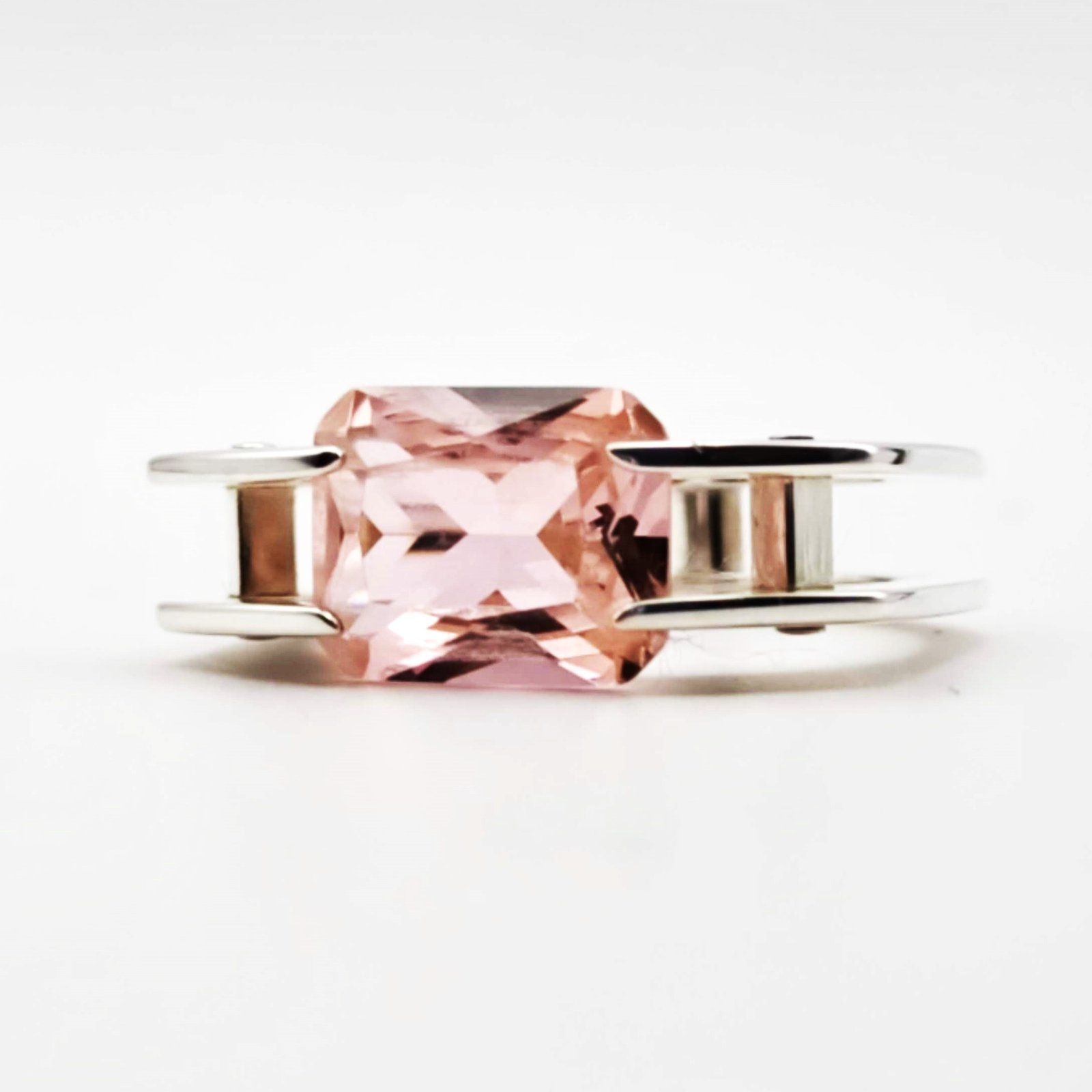 Silver and Morganite Suspension Ring
